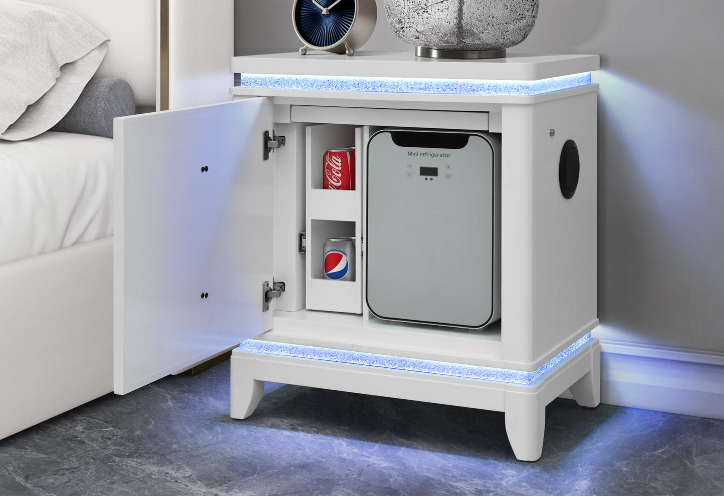 ALINA WHITE QUEEN BED GROUP WITH LED, COOLER, SPEAKER AND USB