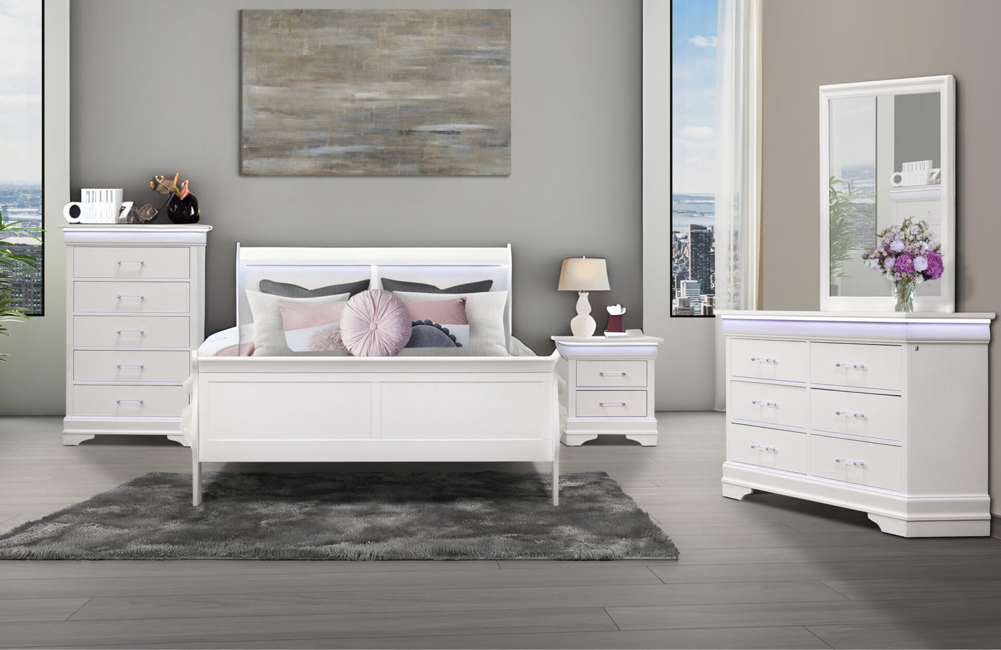 CHARLIE WHITE KING BED GROUP WITH LED