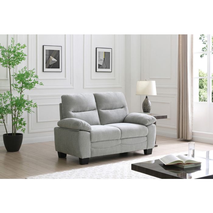 light gray upholstered loveseat (two-seater sofa)