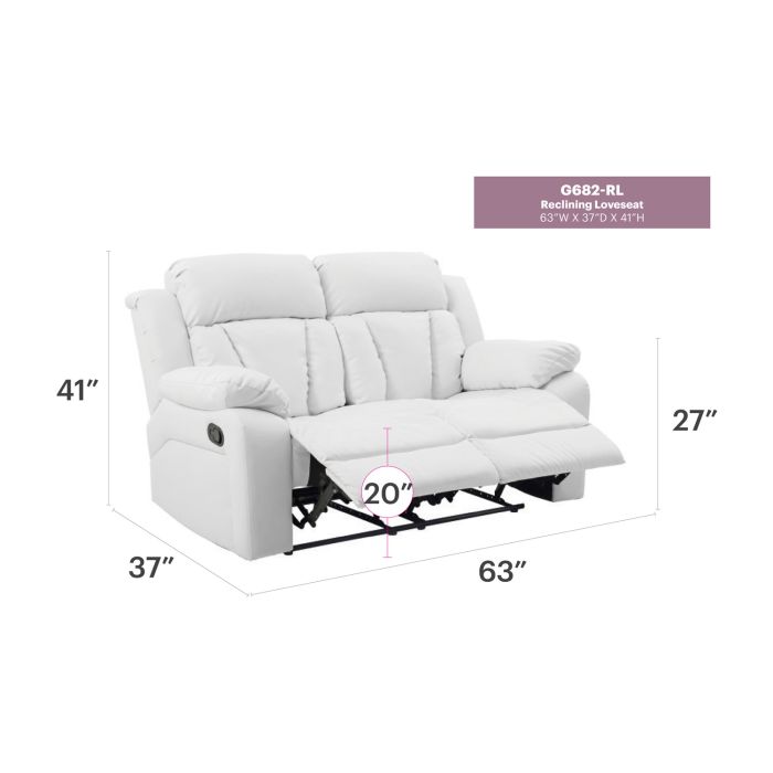 Daria Reclining Loveseat, White