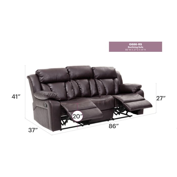 Daria Reclining Sofa, Dark Brown