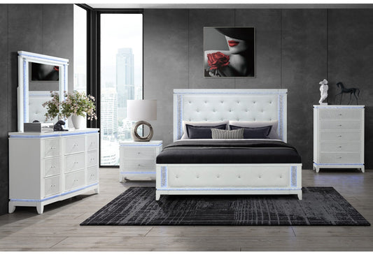 ALINA WHITE QUEEN BED GROUP WITH LED, COOLER, SPEAKER AND USB
