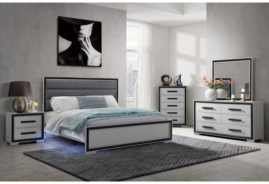 AMELIA GREY/BLACK QUEEN BED GROUP WITH LED, COOLER AND SPEAKER