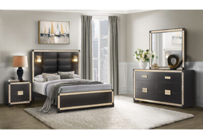 BLAKE BLACK/GOLD FULL SIZE BED GROUP WITH LAMPS