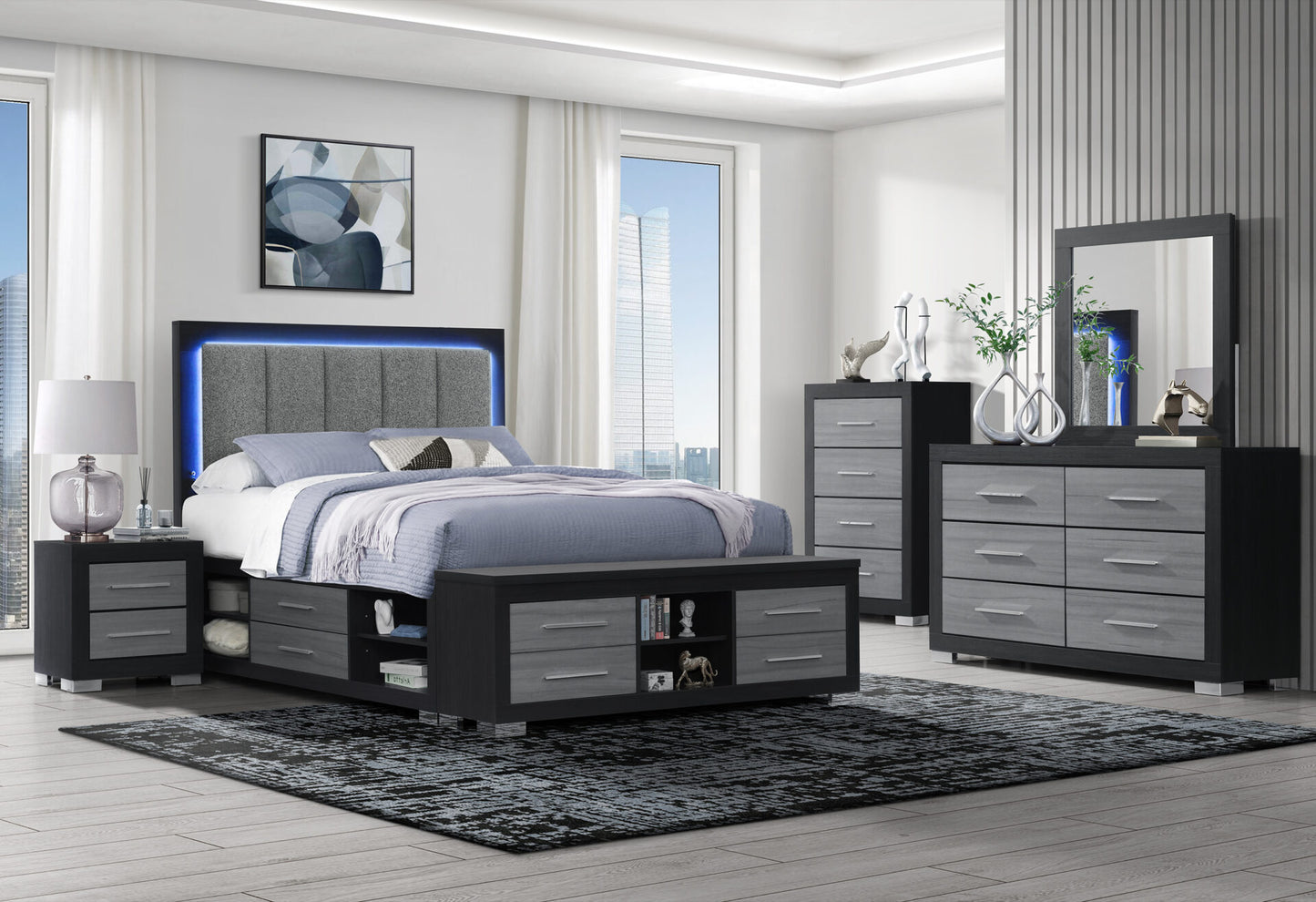 EMMA BLACK/GREY QUEEN BED GROUP