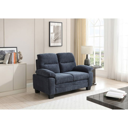 blue upholstered loveseat (two-seater sofa)