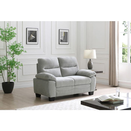 light gray upholstered loveseat (two-seater sofa)