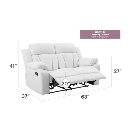 Daria Reclining Loveseat, White