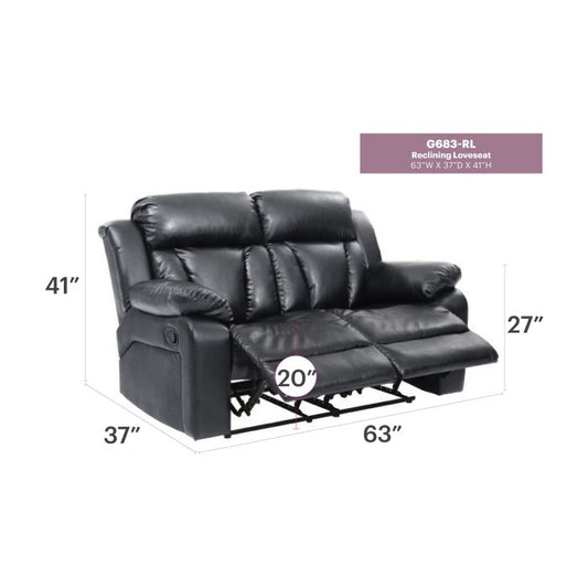 Daria Reclining Loveseat, Black