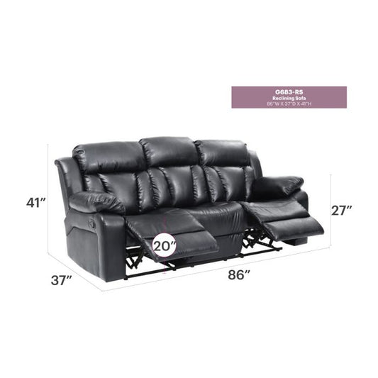 Daria Reclining Sofa, Black