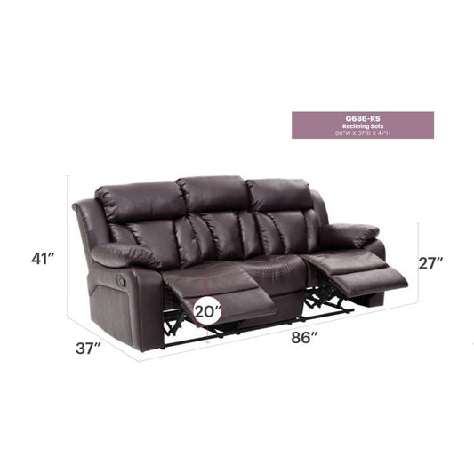 Daria Reclining Sofa, Dark Brown