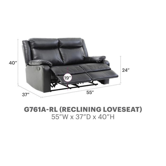 Ward Reclining Loveseat, Black