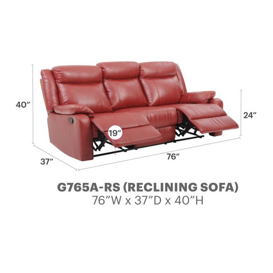 Ward Reclining Sofa, Red